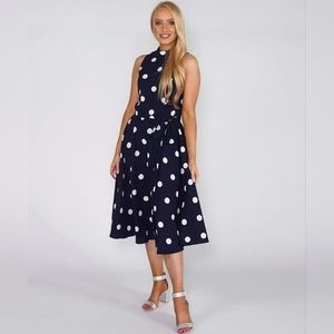 LAURA Sleeveless Polka Dot Belted Midi Fit & Flow Dress US14